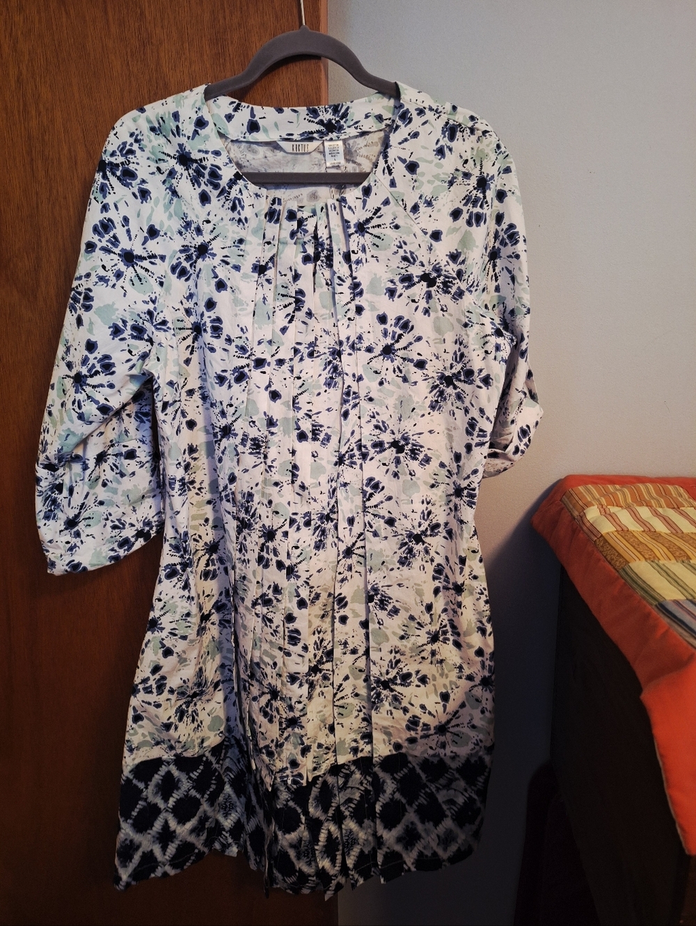 Final Price* Kaktus NWT Navy And White Shibori Print Pleated Midi Dress Size L